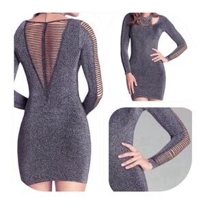 Bebe S metallic slash detail arms & back dress
